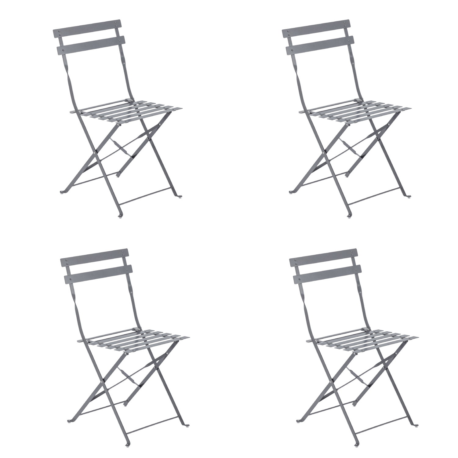 Naterial - conjunto de 4 sillas de jardín flora - sillas de jardín - plegables - acero - gris