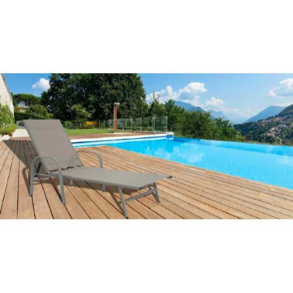 Lettino Prendisole Charles - Acciaio E Tessuto Sintetico, Reclinabile, Poggiatesta, Per Giardino/Piscina
