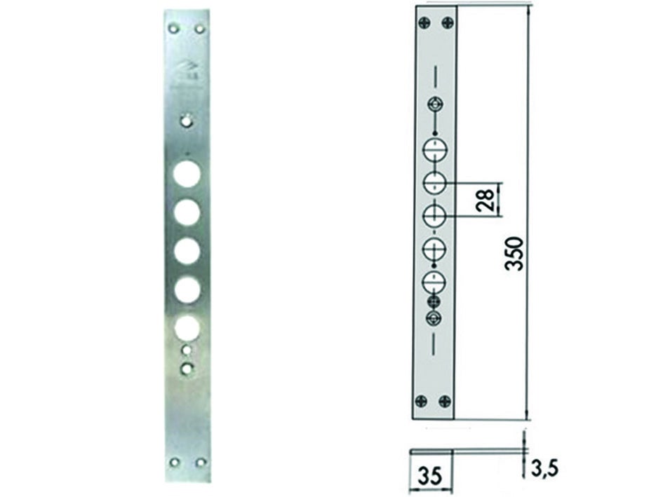 Contropiastra per serrature porte blindate 06221 01 - mm.35x350, spessore  mm.3,5 (0622101)