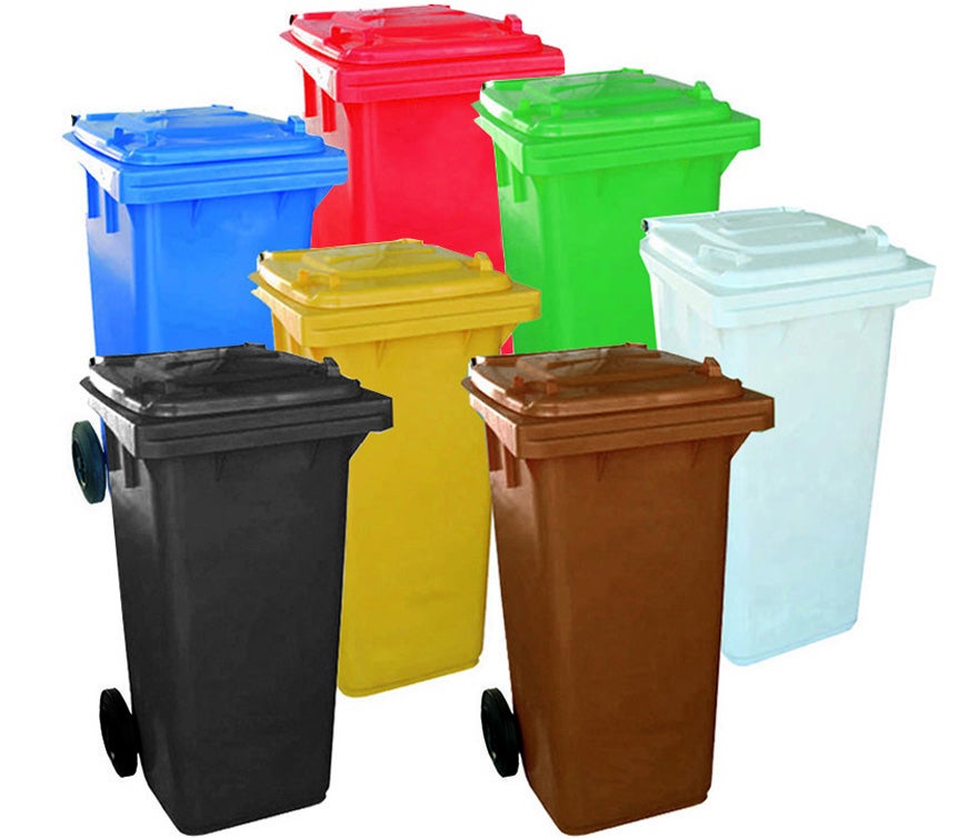 Inox caixote do lixo para reciclagem exterior com compartimentos Recycle,  abertura da tampa accionada por pedal, 3x15 litros, Aço inox