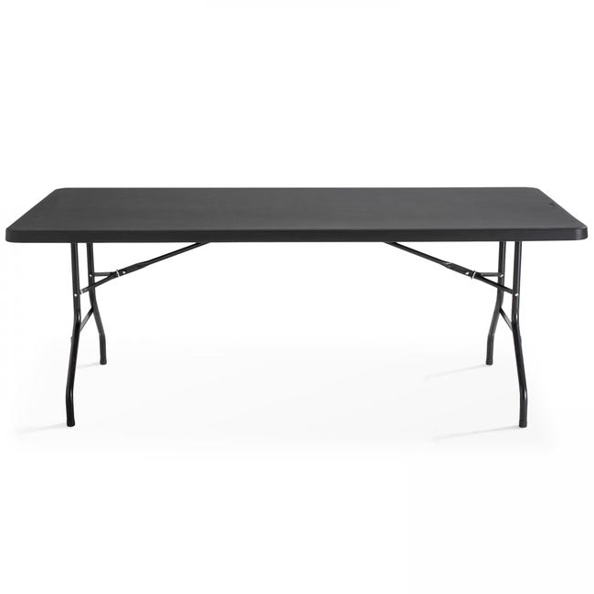 Table Pliante 180 cm Rectangulaire Effet Rotin Noire - Table de Camping Pliante  6 / 8 personnes 180