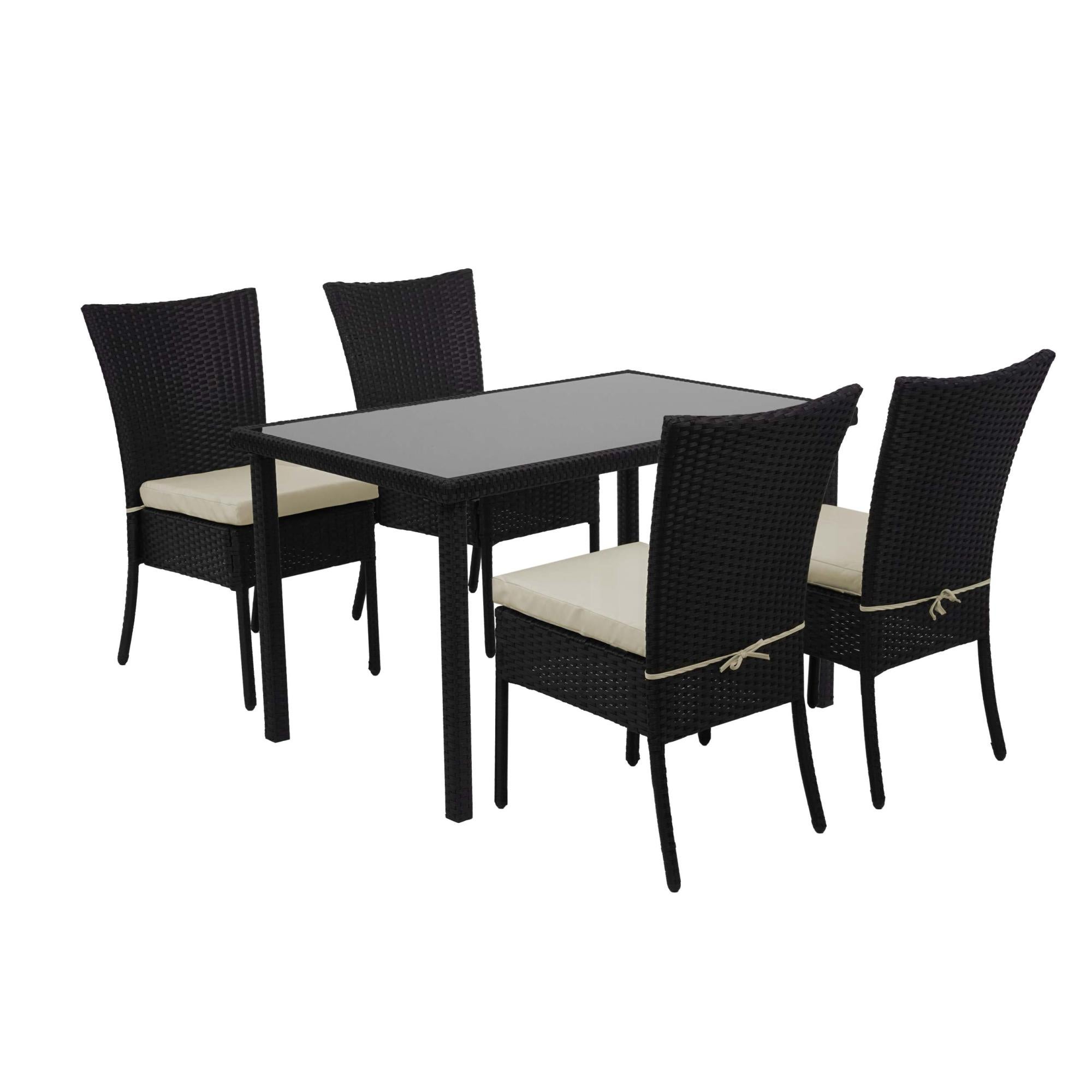 Set salotto giardino esterno salottino elegante MCW-D82 polyrattan marrone con cuscini avorio