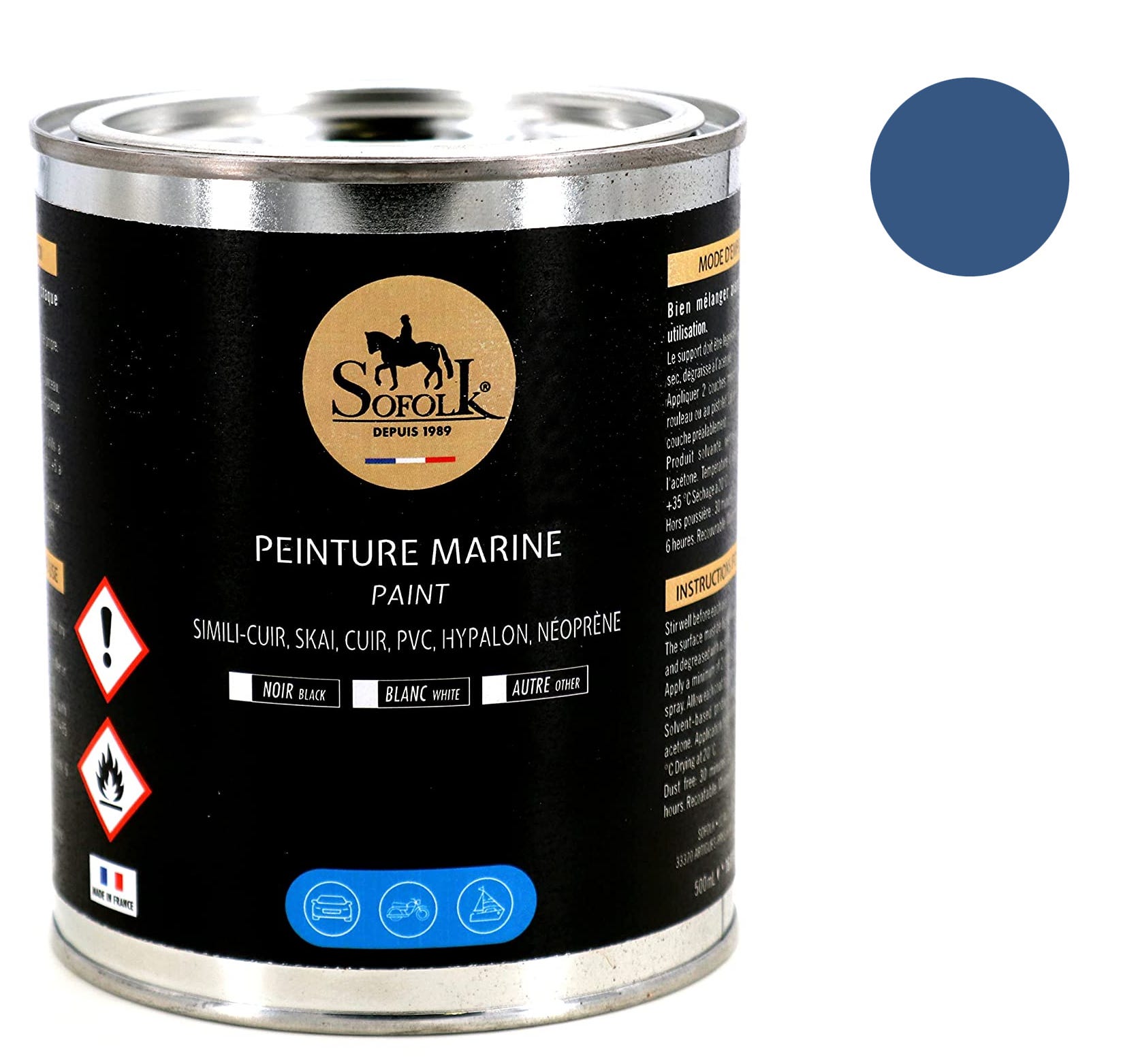 Peinture haute résistance Sellerie Nautique Simili-cuir de bateaux SOFOLK -  Bleu - 500ml