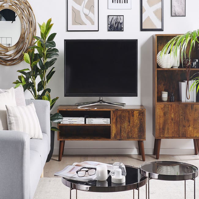Tectake Mueble bajo para televisor con cuatro estantes fijos y uno  ajustable en altura - 110 cm, Madera industrial oscura, rústica
