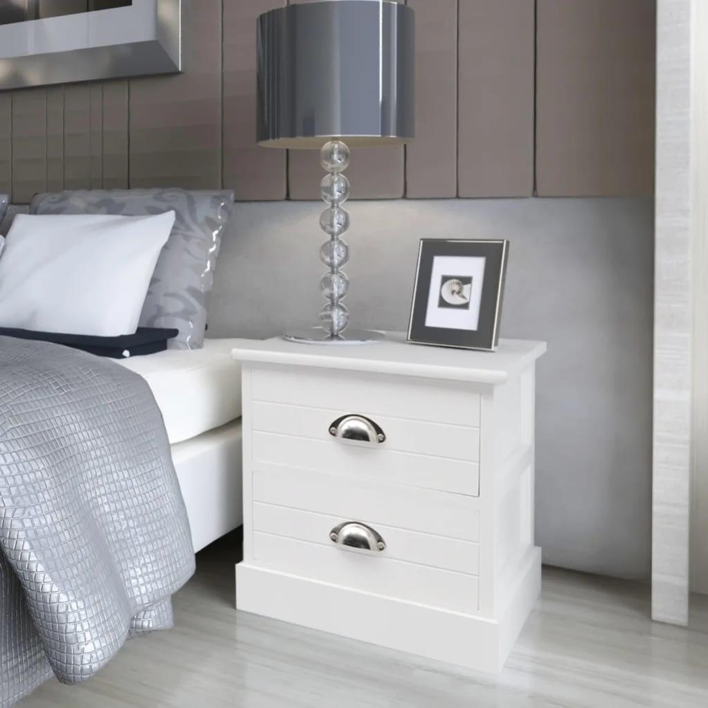 VidaXL Set Di 2 Comodini – Acciaio E Vetro Temperato Bianco, Design Moderno Con 2 Ripiani, 45x30,5x60 Cm, Tavolini Da Notte