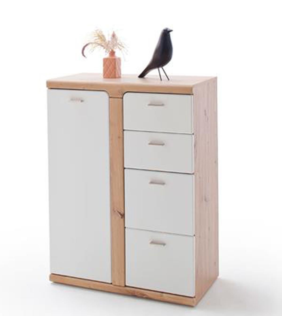Commode coloris blanc mat et chêne poutre - Longueur 80 x Hauteur 108 x ...