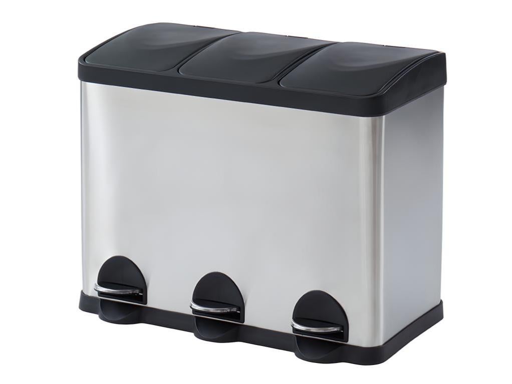 Poubelle de tri sélectif à pédale en inox - 3 bacs de 15 L - ODENSE