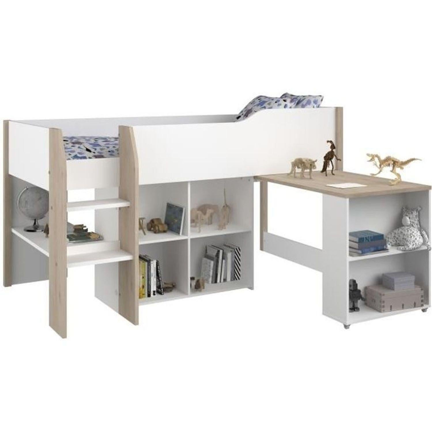 Letto Combinato 90 X 200 Cm Con Scrivania E Ripiani Bianco E Naturale Paloma 89312595