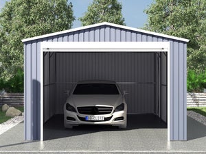 Garage en acier galvanisé avec porte enroulante gris OCTOU - 19,5 m²