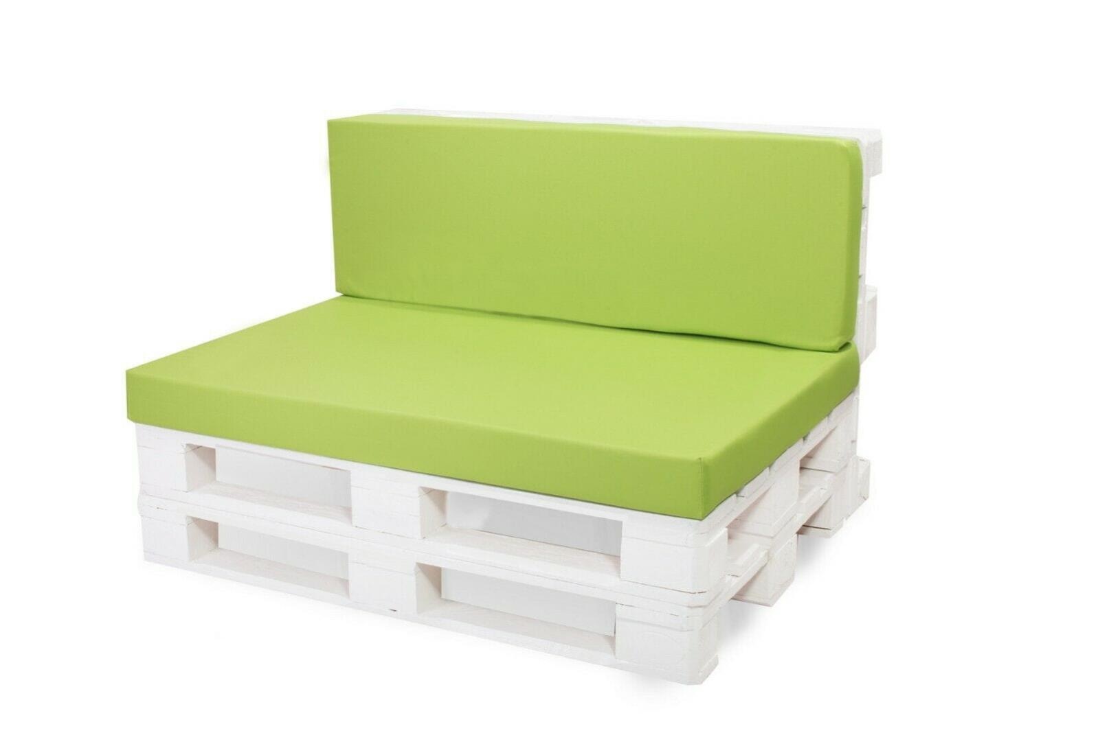 Cojín de palets, conjunto de cojines de jardín asiento 120x60 y respaldo 120x40cm lima / cojín para palets interior/exterior