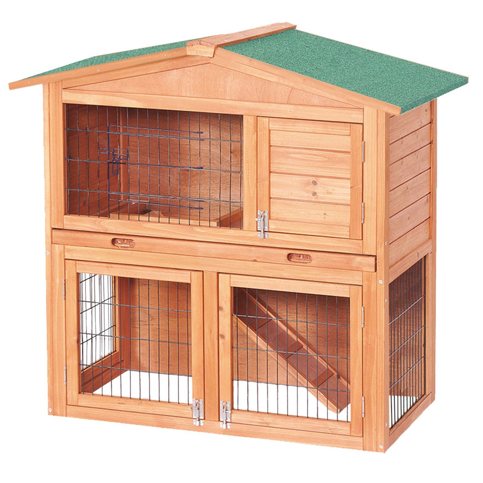 Clapier cage à lapins rongeurs 2 étages avec enclos extérieur sapin  pré-huilé - Brico Privé