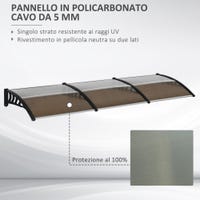 Pensilina Da Esterno In Policarbonato E Alluminio 303x96cm - Copertura Per Finestre E Porte, Marrone - Foto 5