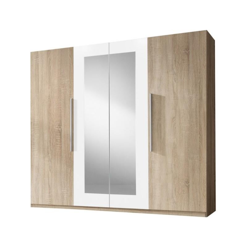 Armoire 4 portes avec miroirs couleur chêne et blanc IRINA Leroy Merlin