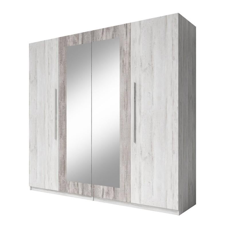 Armoire 4 portes avec miroirs couleur gris clair et gris foncé IRINA