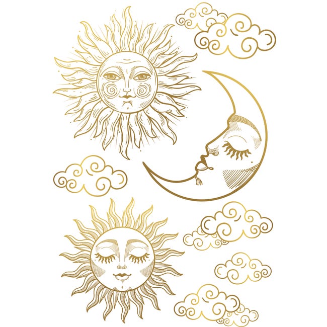 Stickers y vinilos decorativos, ilustración mista del sol y la luna en las  nubes mientras doran, 68 cm x 48 cm