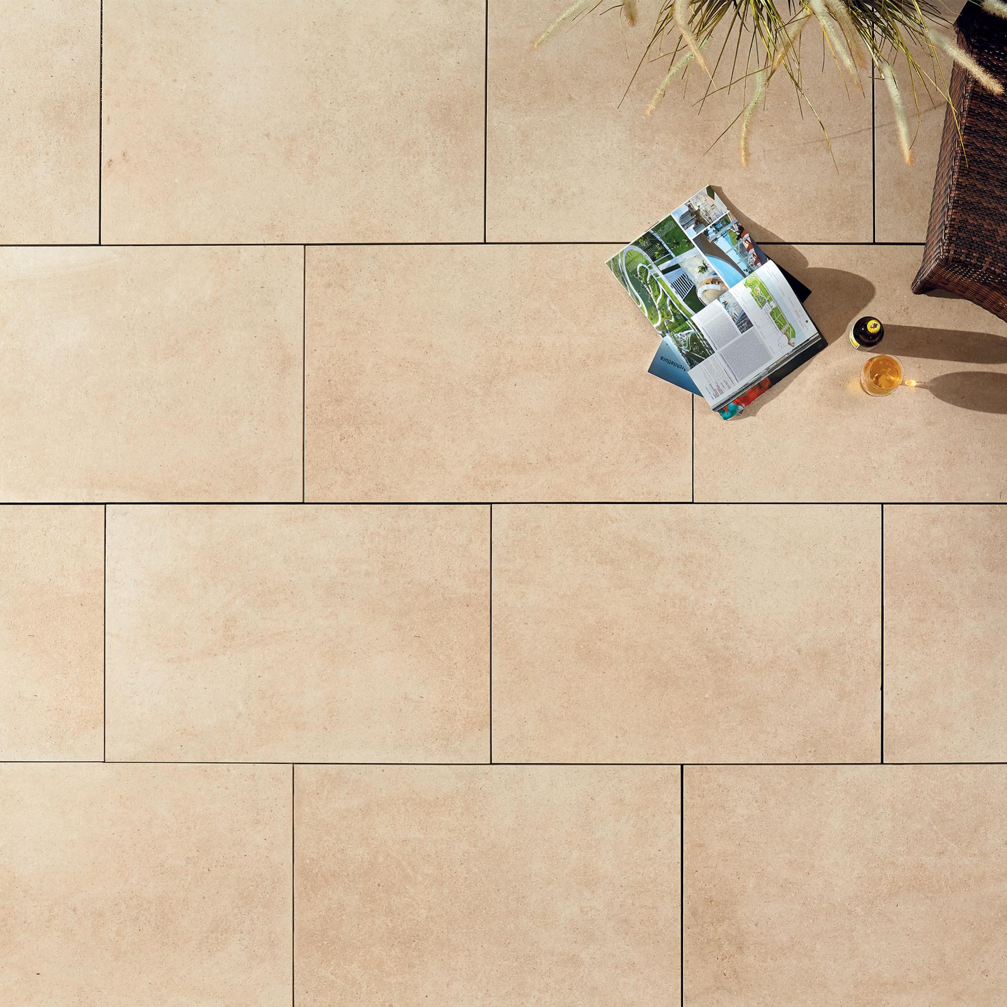 Dalle sol extérieur grès cérame Premium effet pierre beige Catania l.60 x L.90 cm Leroy Merlin