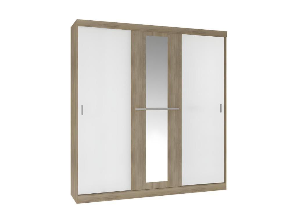 Armoire 3 portes coulissantes Avec miroir L205 cm Naturel et