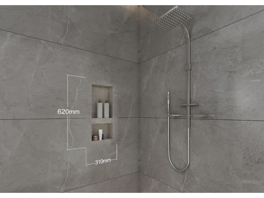 Niche de douche à encastrer et prête à carreler avec étagère KLARA