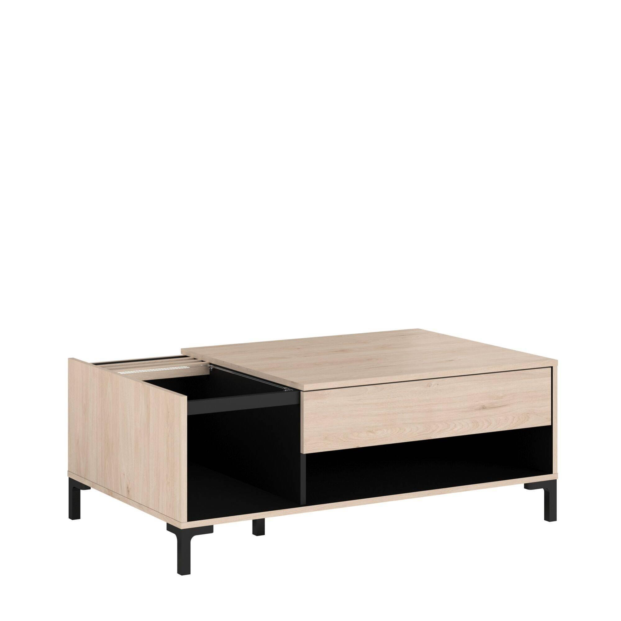 Table basse. Eva. scandinave en cannage arrondi et en décor bois. 1 Table basse. Eva. scandinave en cannage arrondi et en décor bois. 1