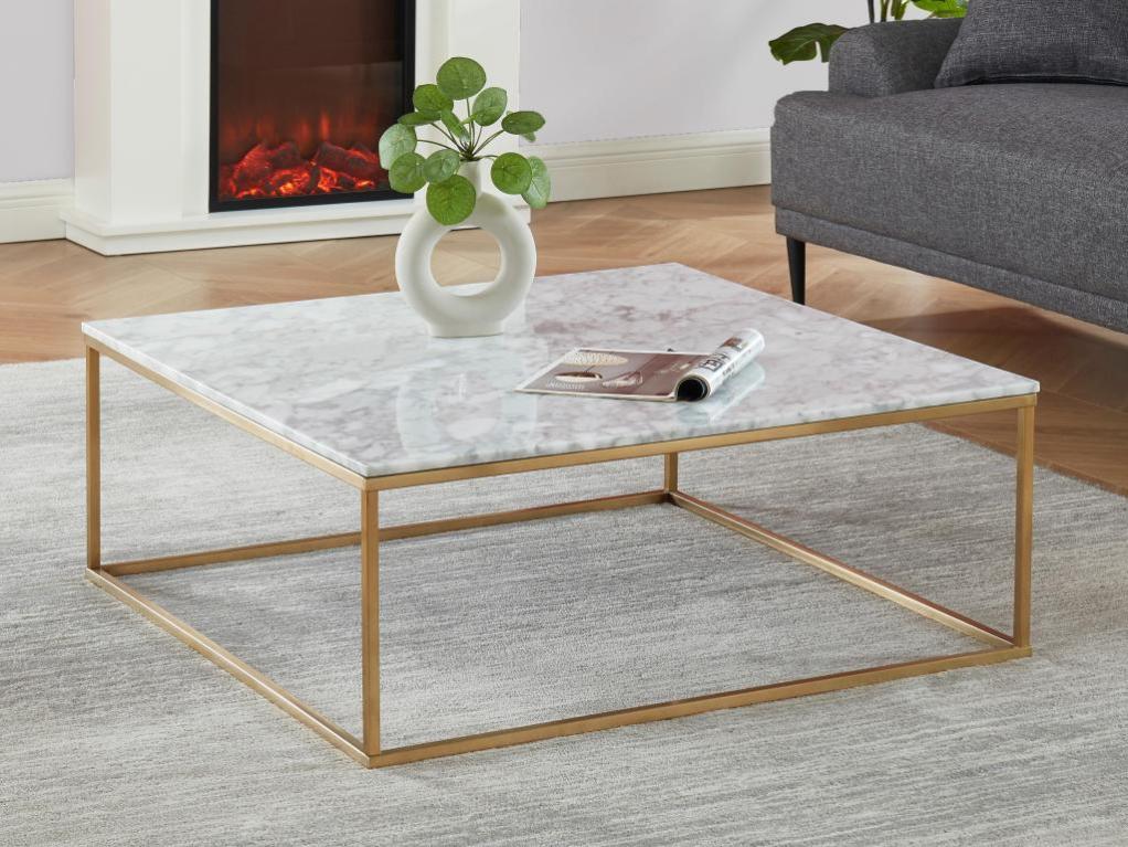 Table basse design ARETHA de Pascal MORABITO - Marbre et Métal - Blanc