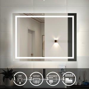 Miroir LED Racale pour salle de bain 70 x 50 cm blanc pro.tec