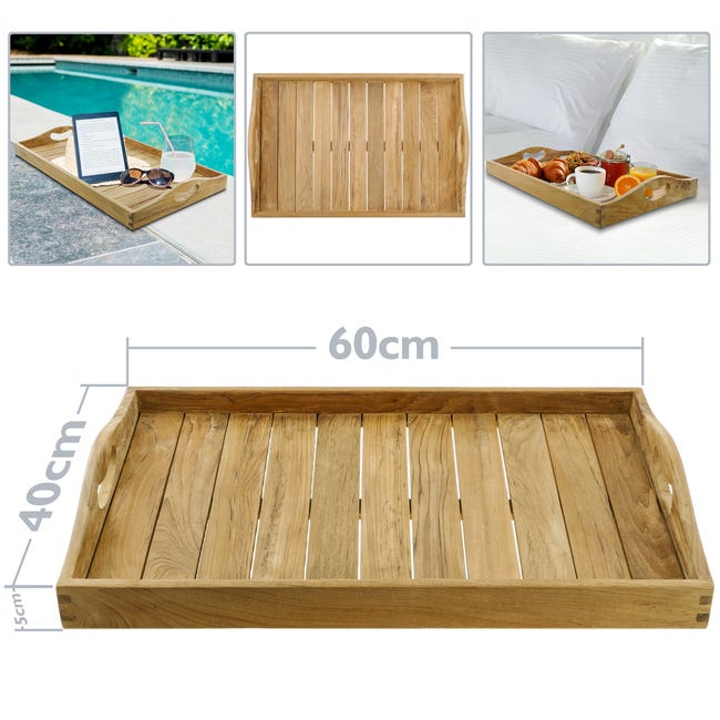 Plateau de bain avec poignées 60 x 40 x 5 cm spa bien-être certifié bois de  teck