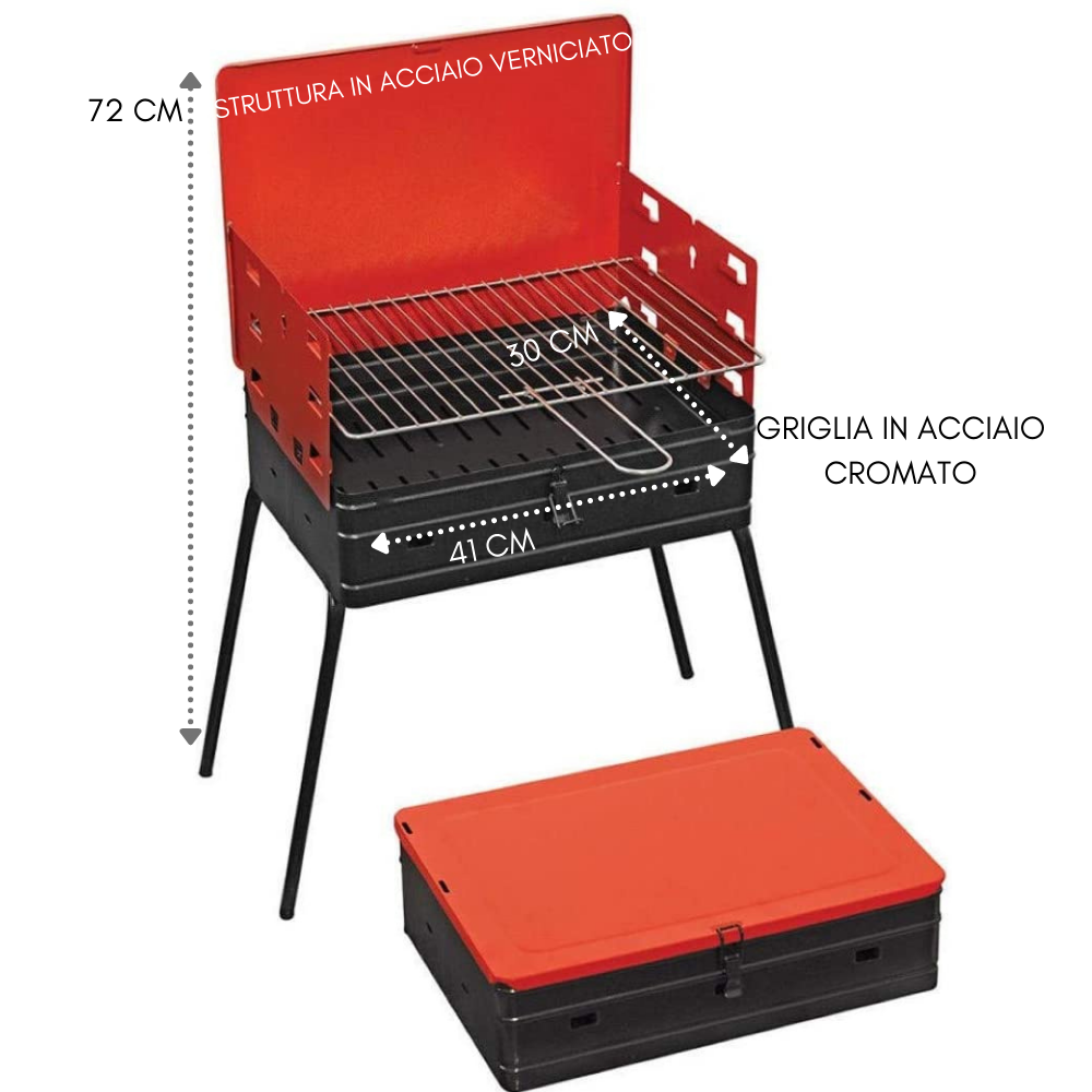barbecue carbonella valigetta 28x46 2 forchette per pollo spiedo mod 40099 
