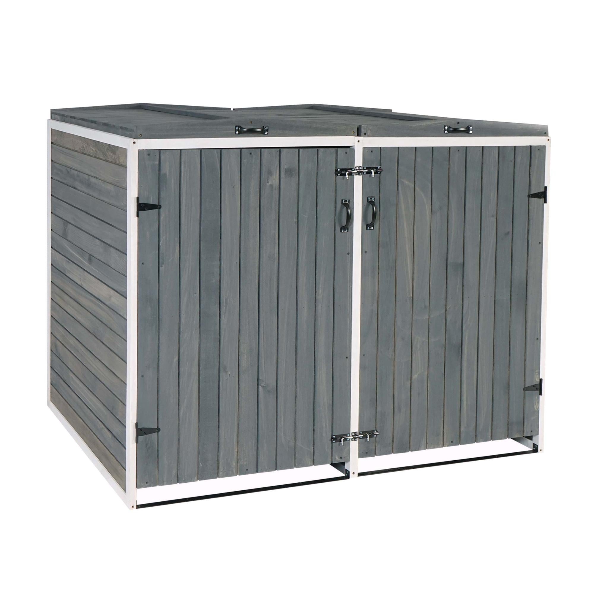 2 Copribidoni Per Cassonetti Spazzatura, HWC-E25 66x130x110 Cm, Struttura Acciaio E Rivestimento Polyrattan Grigio