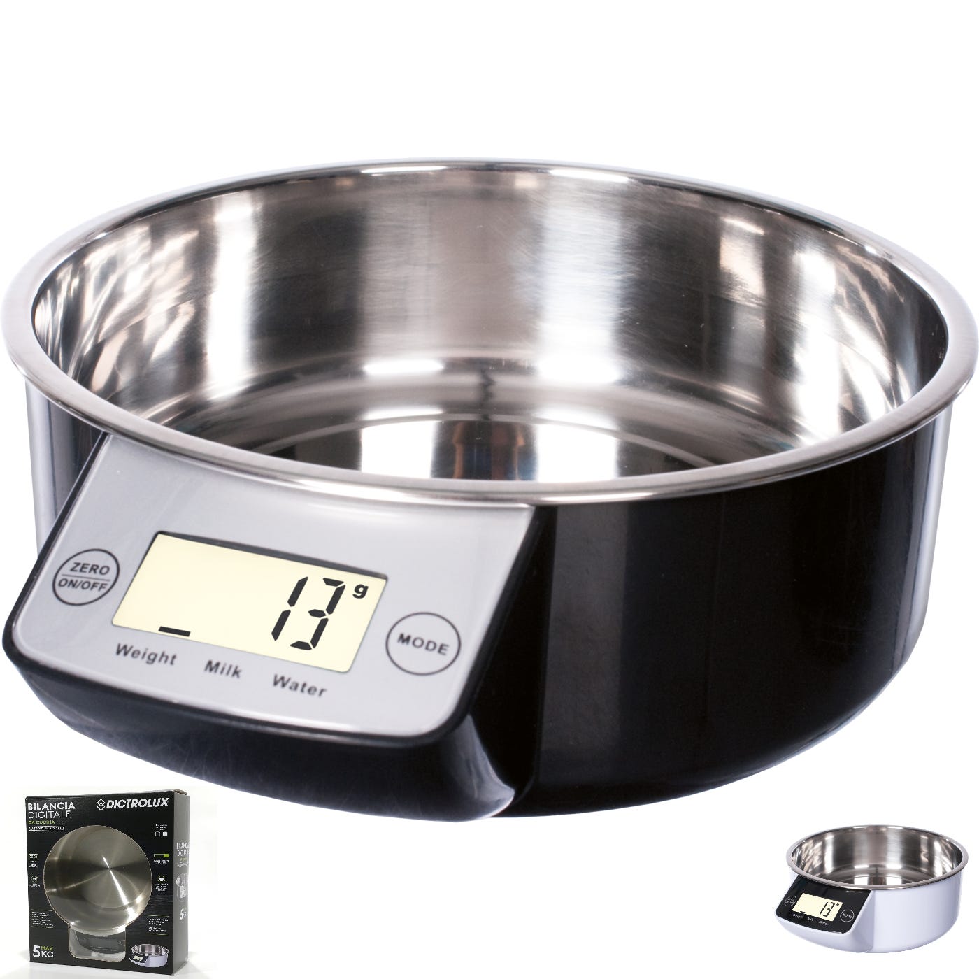 Bilancia da cucina digitale in acciaio inox, fino a 10 kg, precisione a 1  g, IPX5 - PEARL