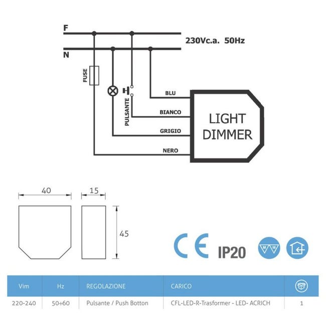 Variateur de lumière pour lampe 2 boutons non câblé universel