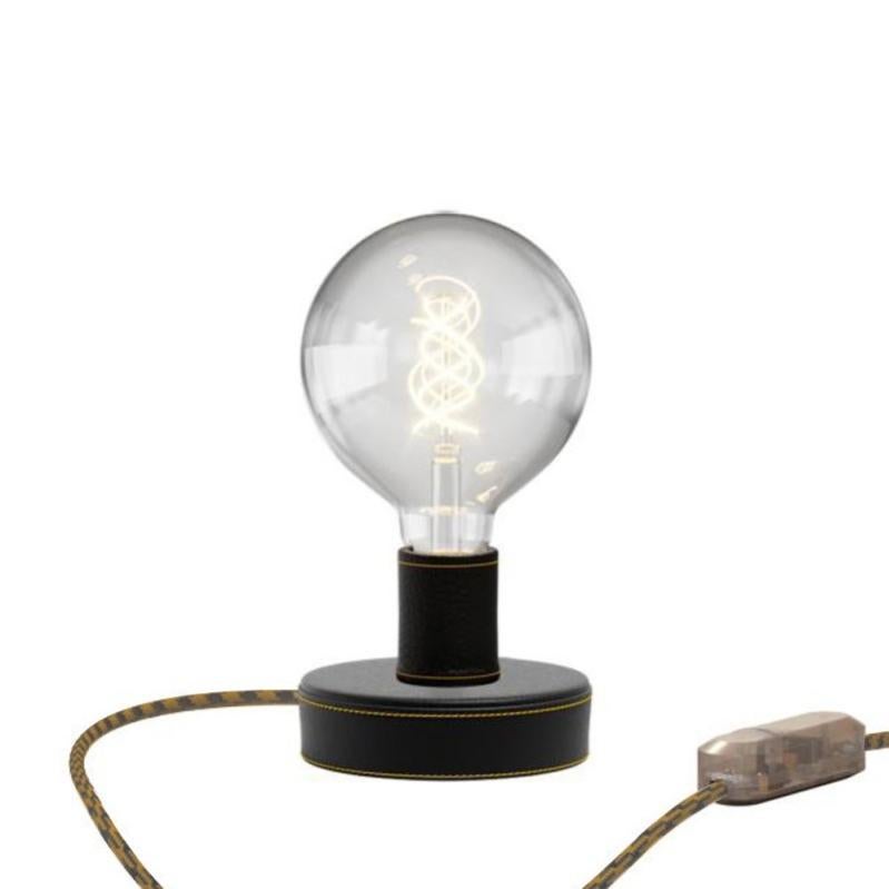 Creative cables Lampe de table Posaluce Globo en cuir (Noir Dimmer
