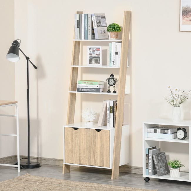 Libreria mobili a forma di scala a 3 livelli in legno bianco con