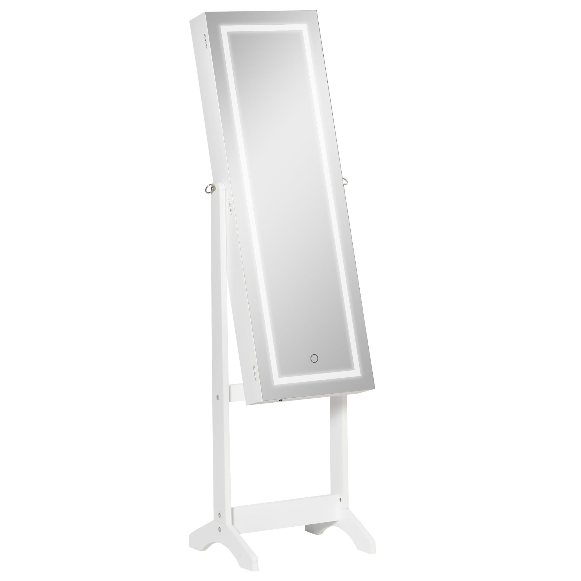 EASYCOMFORT Specchio Portagioie Girevole per Camera da Letto con 2 Chiavi,  in Legno Bianco e Vetro, 38x38x160 cm