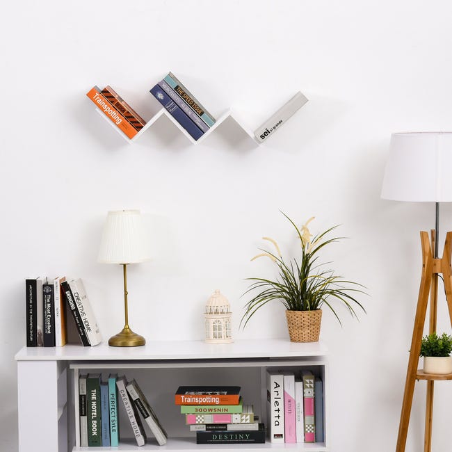 Homcom Mensola da Muro Moderna Libreria a Parete in Legno Bianco