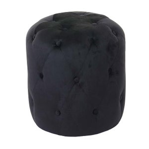 Pouf in velluto nero con piede in ottone Ø 61 x 39 cm