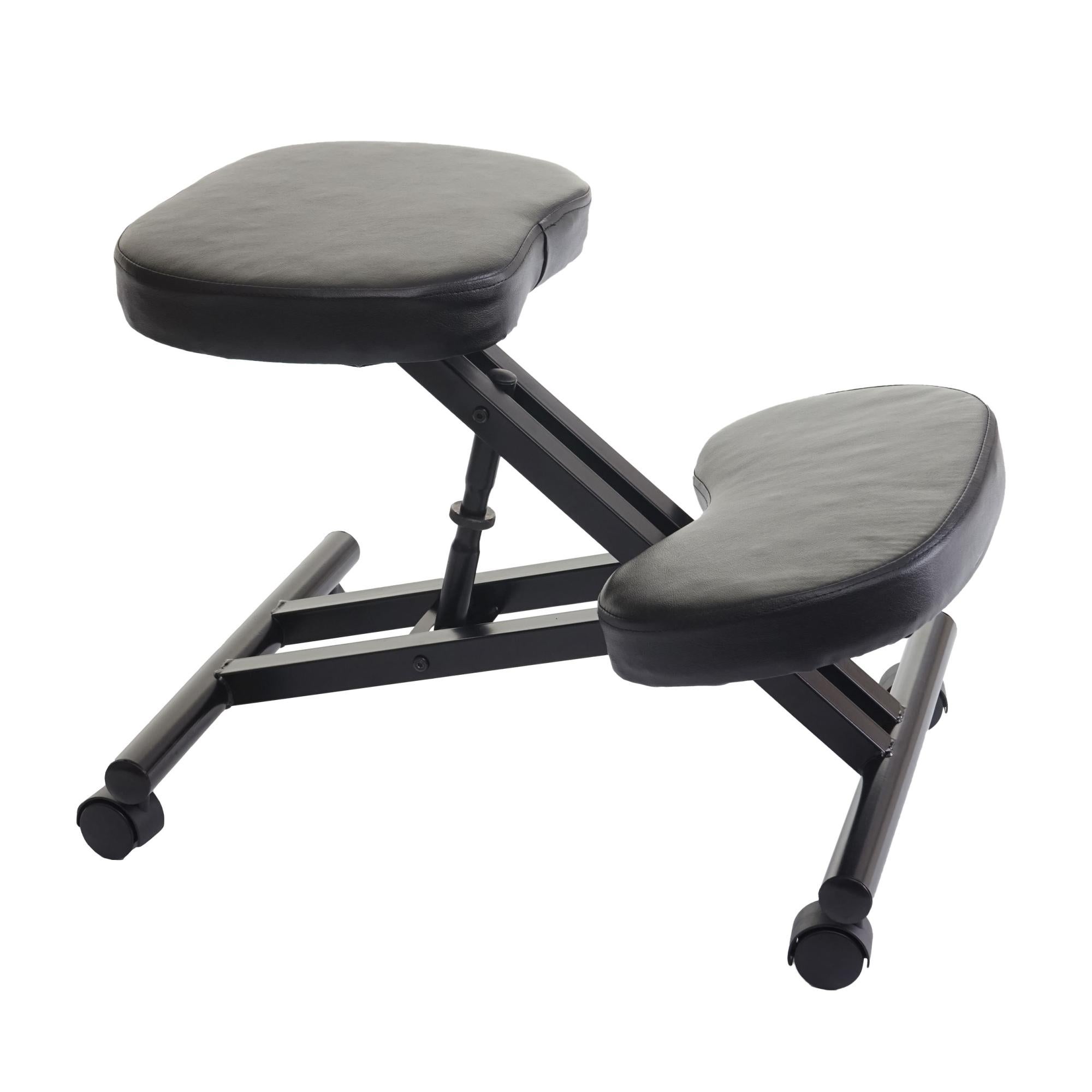 Tabouret chaise ergonomique siège assis genoux sur roulettes réglable  synthétique gris foncé BUR04099