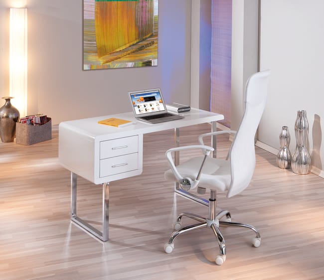 Cassettiera Alta Ángel Cerdá In MDF Laccato Bianco Lucido – 5 Cassetti Con Chiusura Ammortizzata, Gambe In Acciaio, 60x45x120 Cm