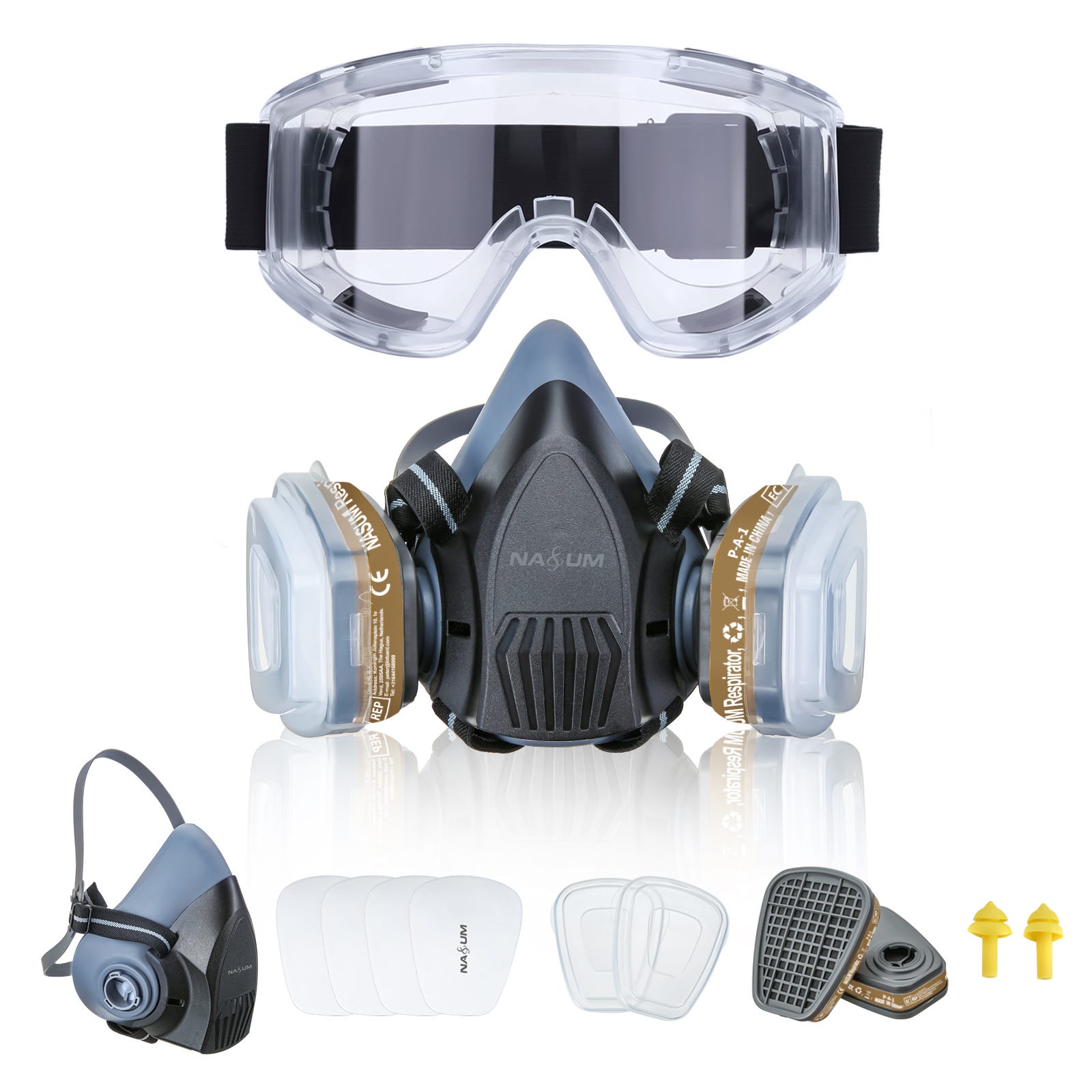 Masque à gaz respirateur facial complet, filtre militaire de