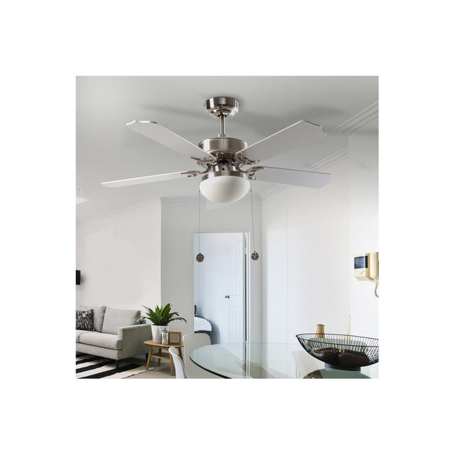 Ventilateur de plafond design avec lumière LED , nickel, hêtre