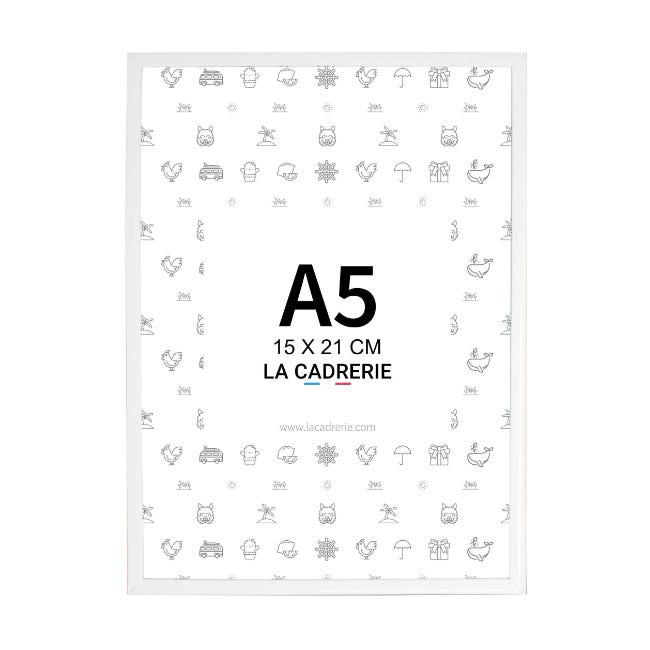 Cadre format A5 - 15x21 cm en aluminium - Blanc - Vitre en verre