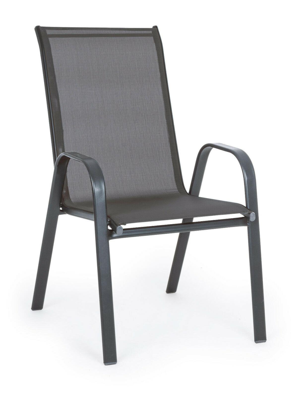 Set Sedie Esterne Set 6 Sedie Da Giardino Olbia Impilabili - Metallo E Textilene Grigio Antracite | Pratiche E Moderne Set Sedie Da Giardino