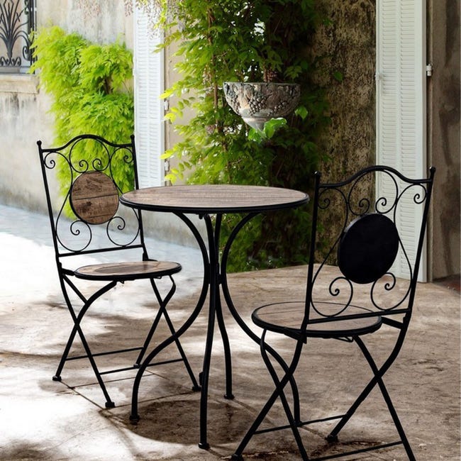 Set Tavolino tondo con 2 sedie in acciaio per giardino e bar da esterno /  Huston