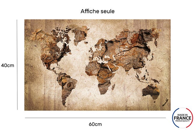 Affiche carte du monde couleur bois - 60x40cm - made in France