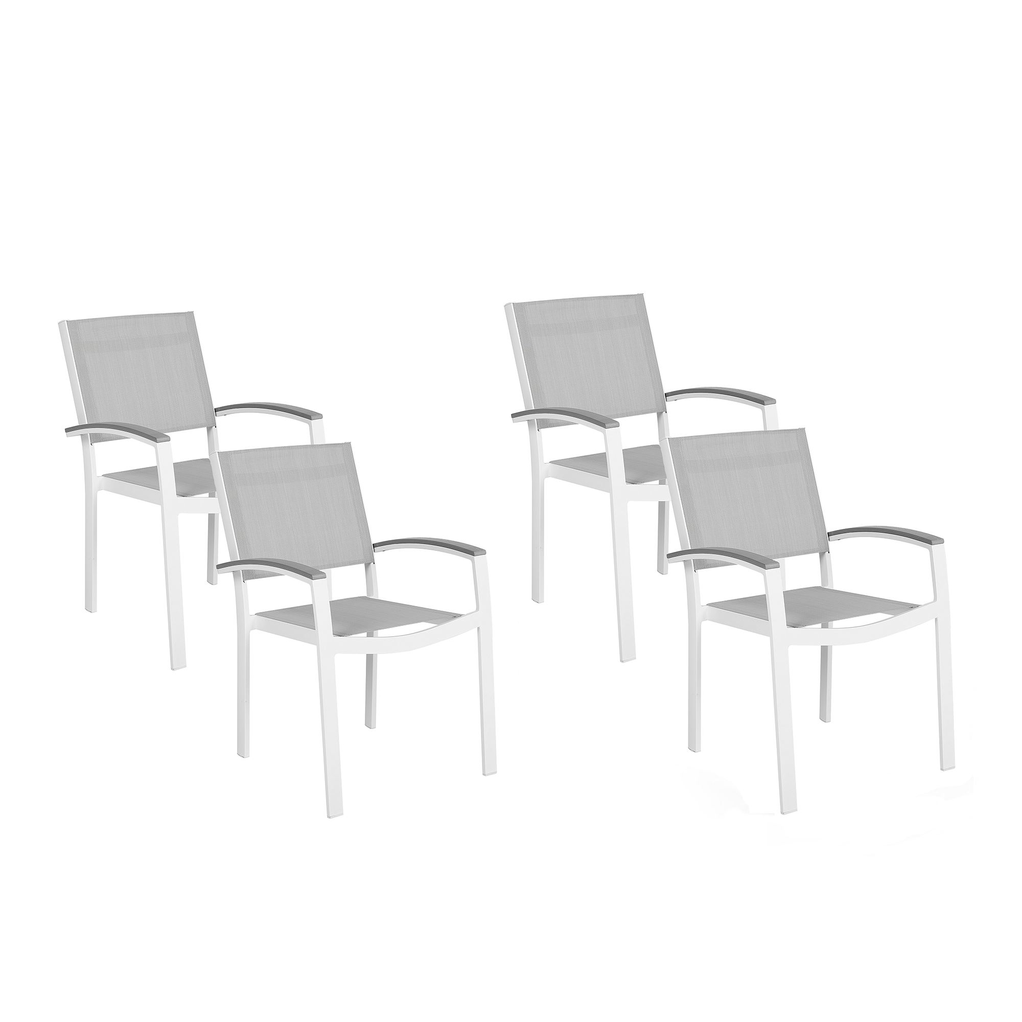 Lot de 4 chaises de bar et de jardin en aluminium couleur taupe avec assise grise pour extérieur avec accoudoirs