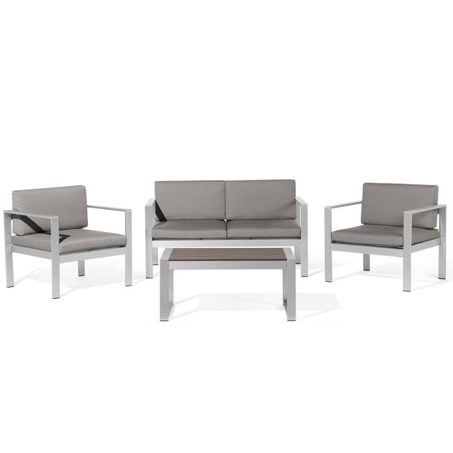 Beliani Salon de jardin en aluminium coussin en tissu gris foncé table