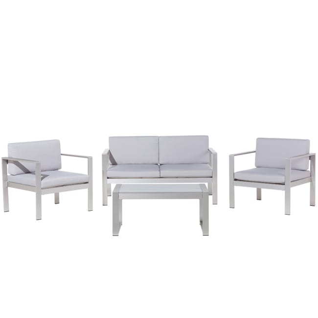 Beliani Salon de jardin en aluminium coussin en tissu gris clair table