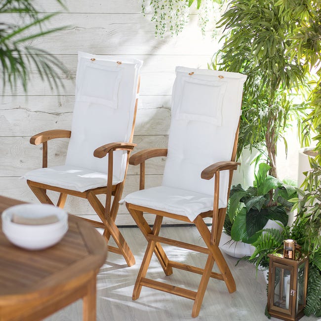 Beliani Set de 8 coussins en tissu blanc cassé pour chaises de jardin MAUI