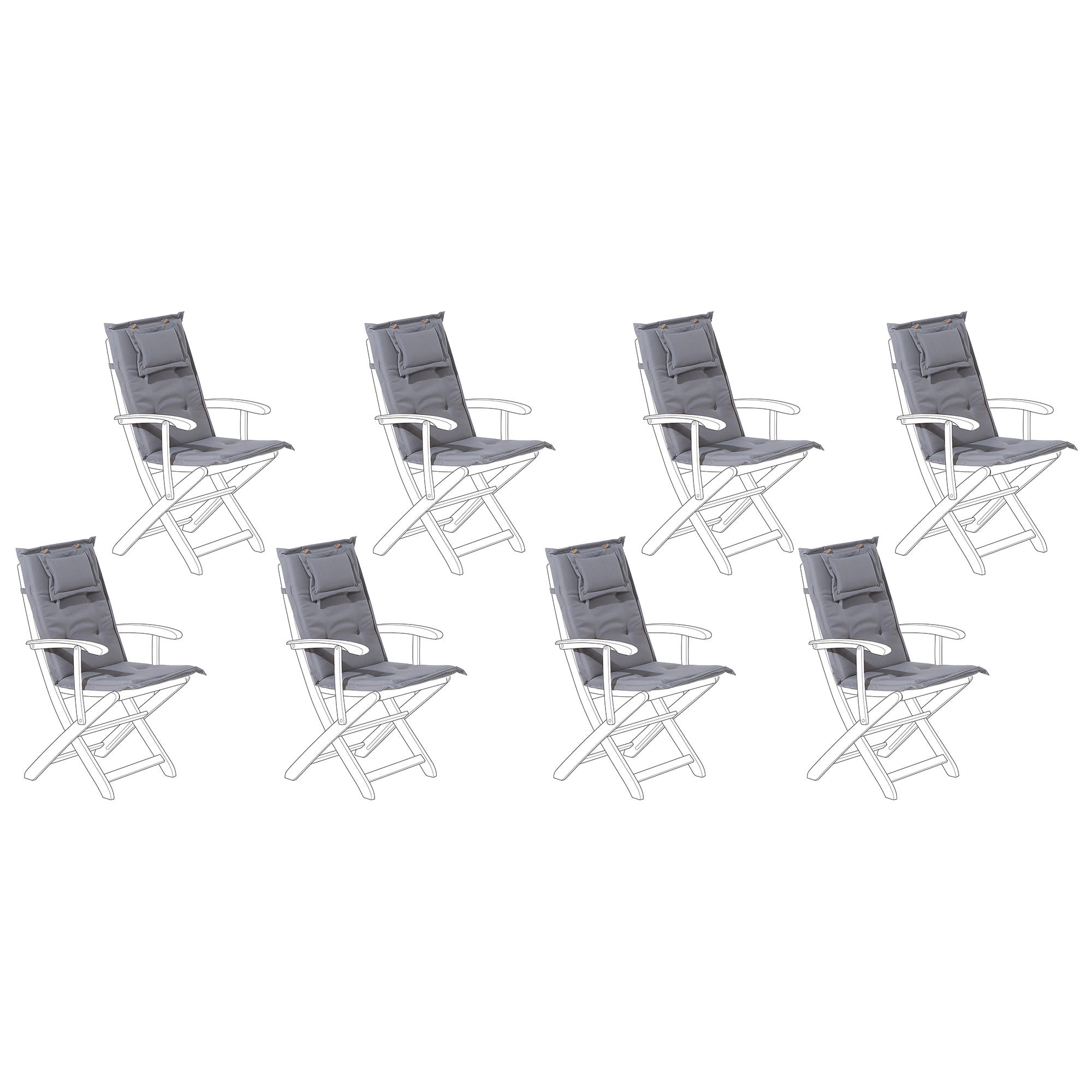 Beliani Lot de 8 coussins en tissu gris graphite pour chaises de jardin  MAUI