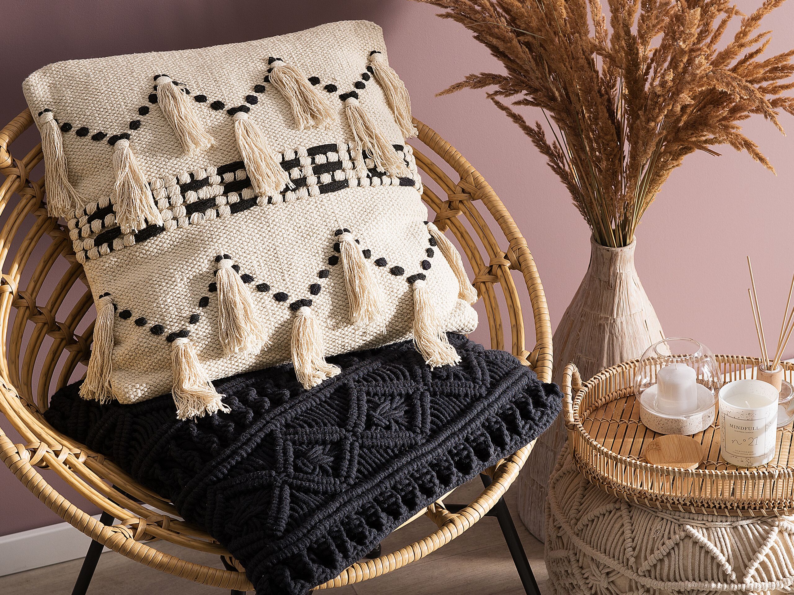 Set di 2 cuscini decorativi in cotone 45 x 45 cm beige e nero HENTEPE