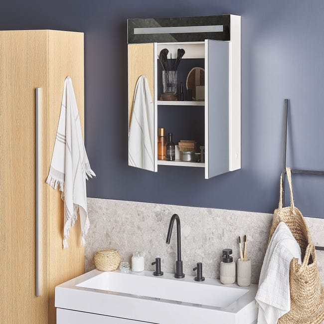 Armario espejo de baño con luz LED gris brillante 80x12x45 cm